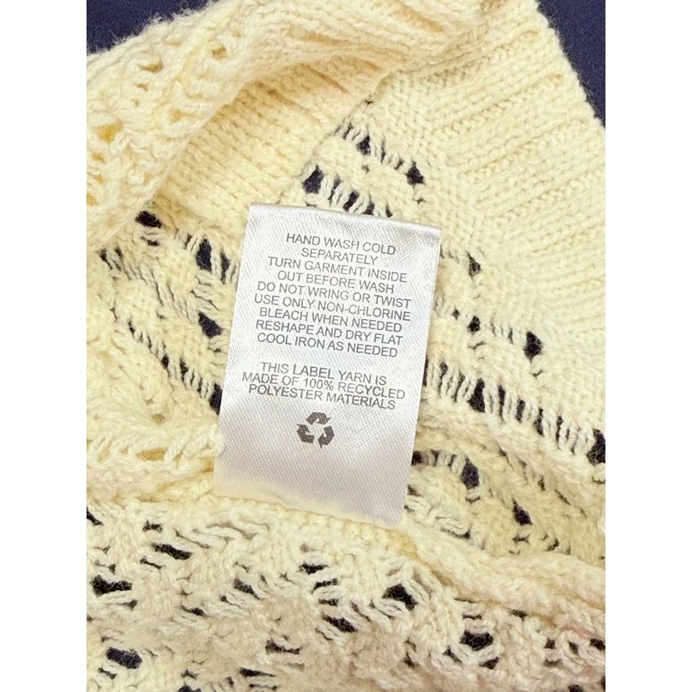 Hippie Rose Sweater Vest Womens Small Cream Boho Open Knit Front Tie Cropped‎